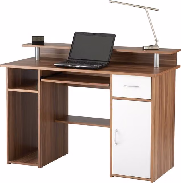 Alphason Albany Modern Computer Desk in Walnut and White