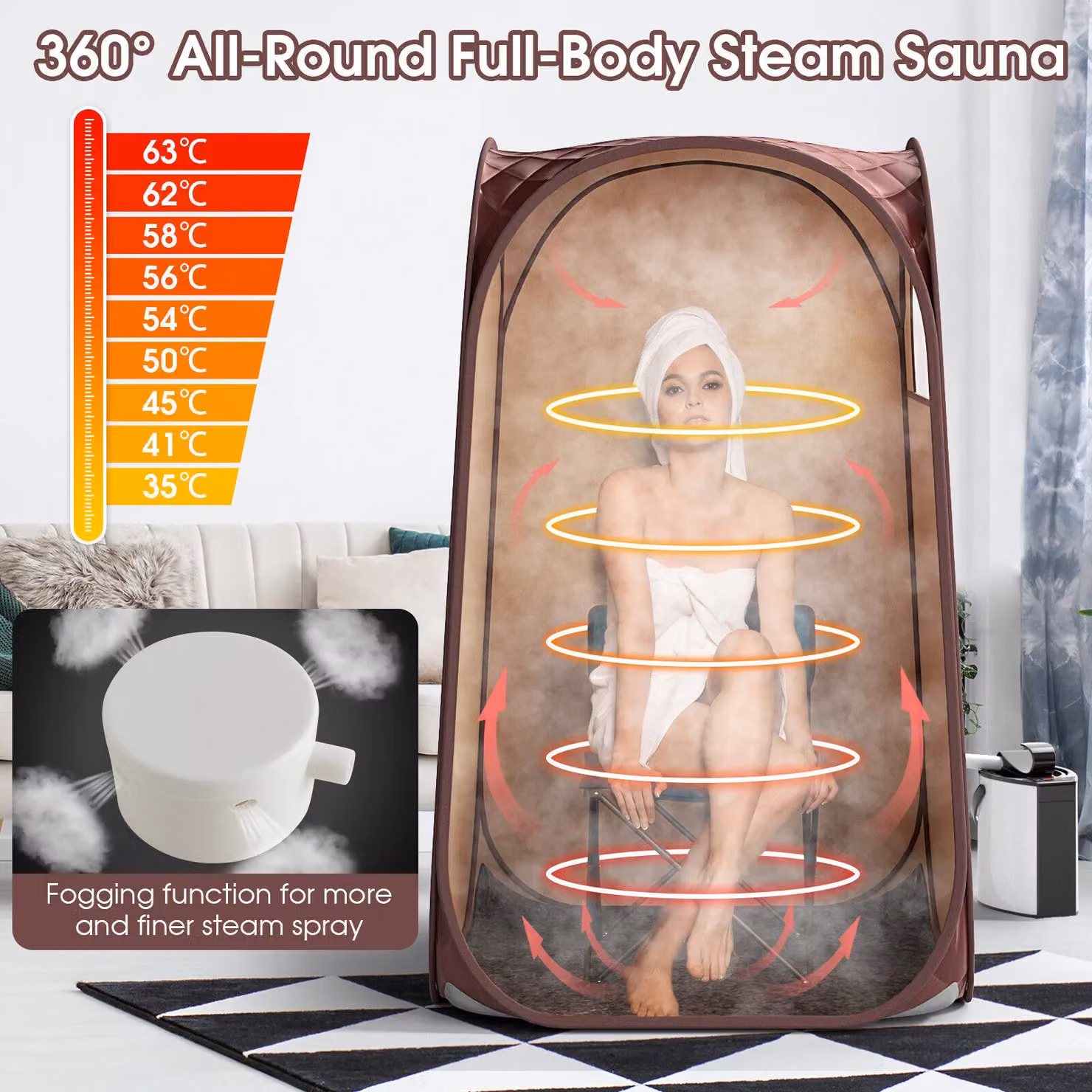 Costway Portable Full Body Steam Sauna Tent with 3L Steam Generator in Brown – 5