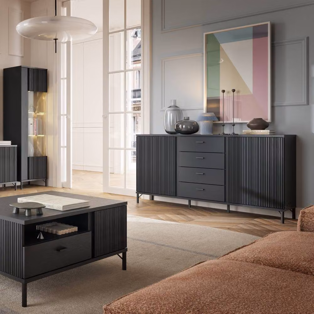 Furniture To Go Lusaka Sideboard with 3 Doors and 4 Drawers in Black Graphite – 3