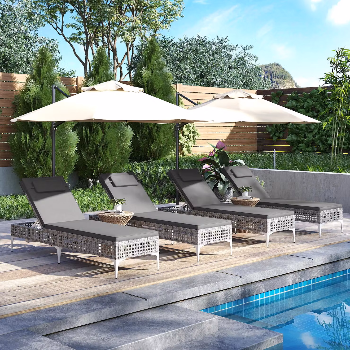 Costway Grey Polyrattan Garden Sun Lounger with 6-Level Adjustable Headrest – 5
