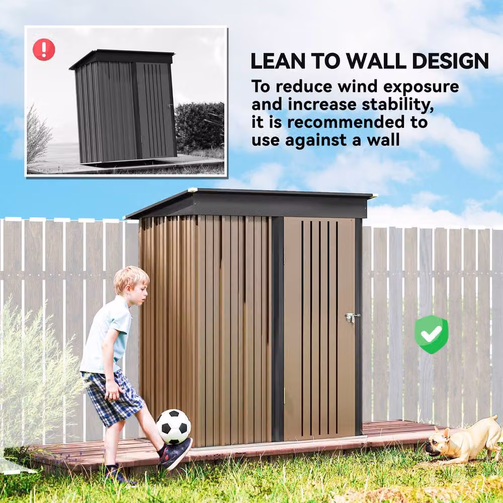 Rolipo Brown Corrugated Steel Lean-to Storage Shed with Lock, W: 152.4 cm, D: 91.44 cm, H: 152.4 cm – 7