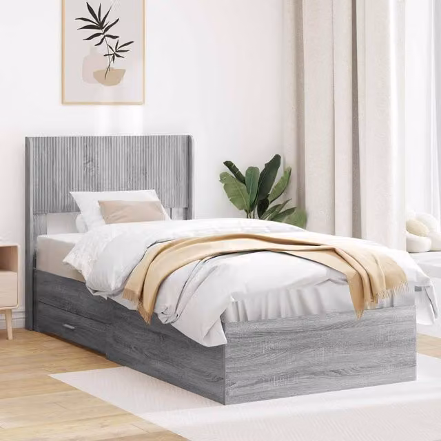 Berkfield Home Modern Bed Frame with Headboard and Lift Up Storage Base, Grey, W/D/H: 90 x 190 cm – 1