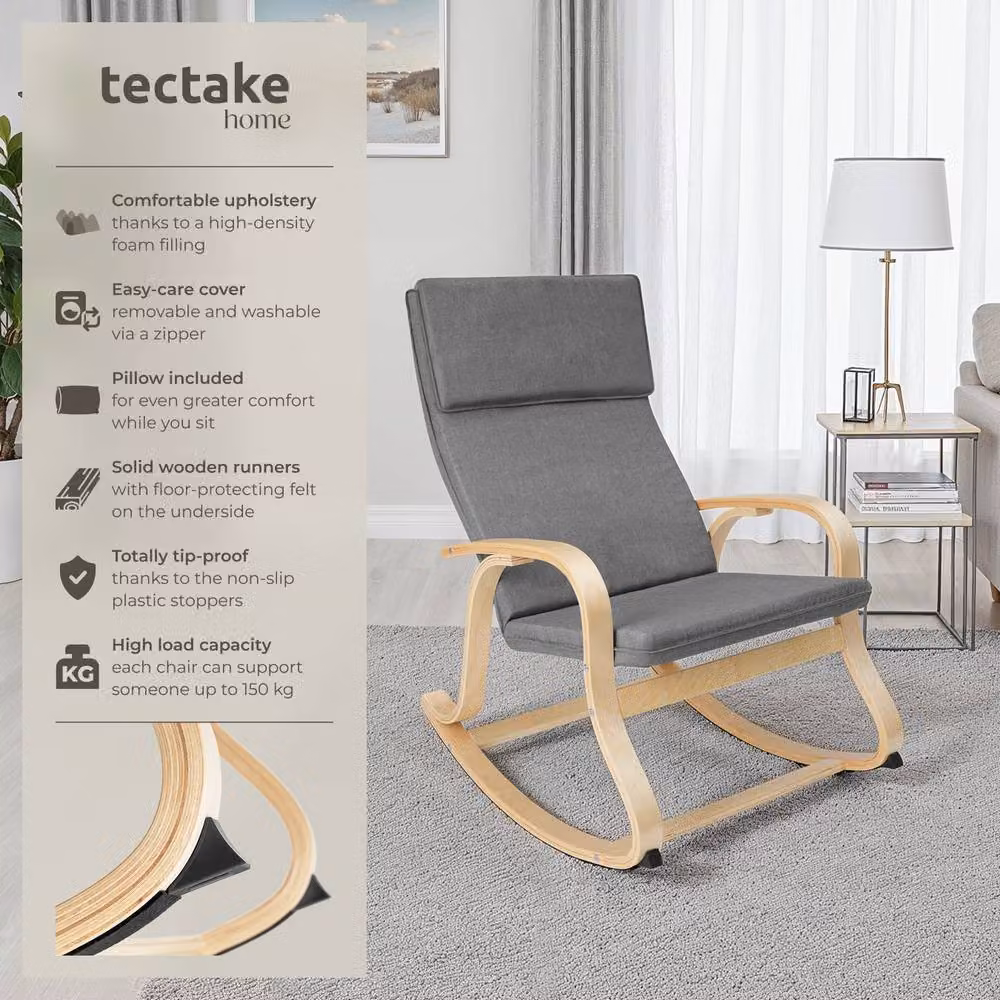 tectake Roca Rocking Chair with Armrests in Light Grey – 2