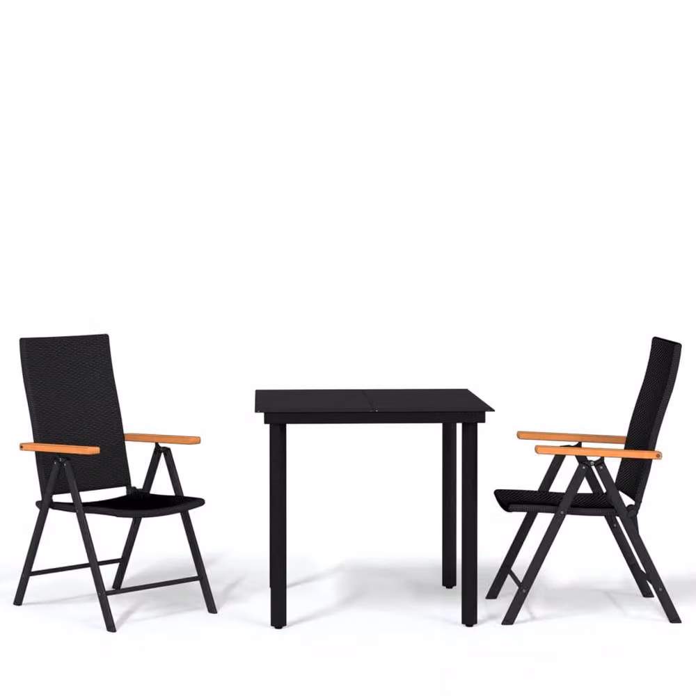 Berkfield Home 3 Piece Black Garden Dining Set – 2