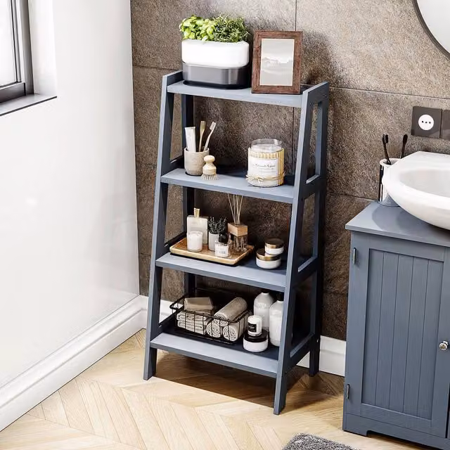 HD Designs Freestanding 4 Tier Step Ladder Bathroom Storage Unit in Grey – 1