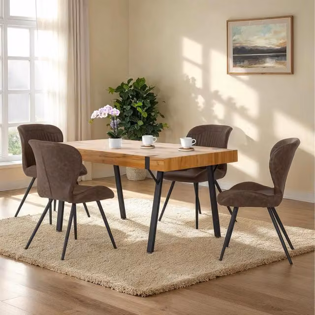 Seconique Treviso and Quebec Modern Dining Set in Light Oak Effect and Brown with Black Accents