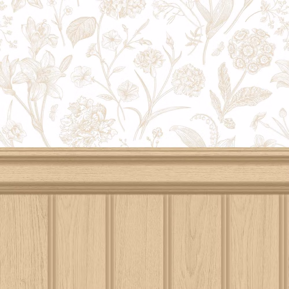 Hoopla Walls Floral Toile Tongue and Groove Botanical Wallpaper in Sand – 2