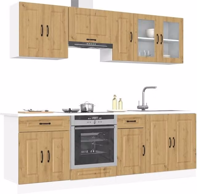 Berkfield Home Kalmar 8 Piece Kitchen Cabinet Set in Artisan Oak Brown