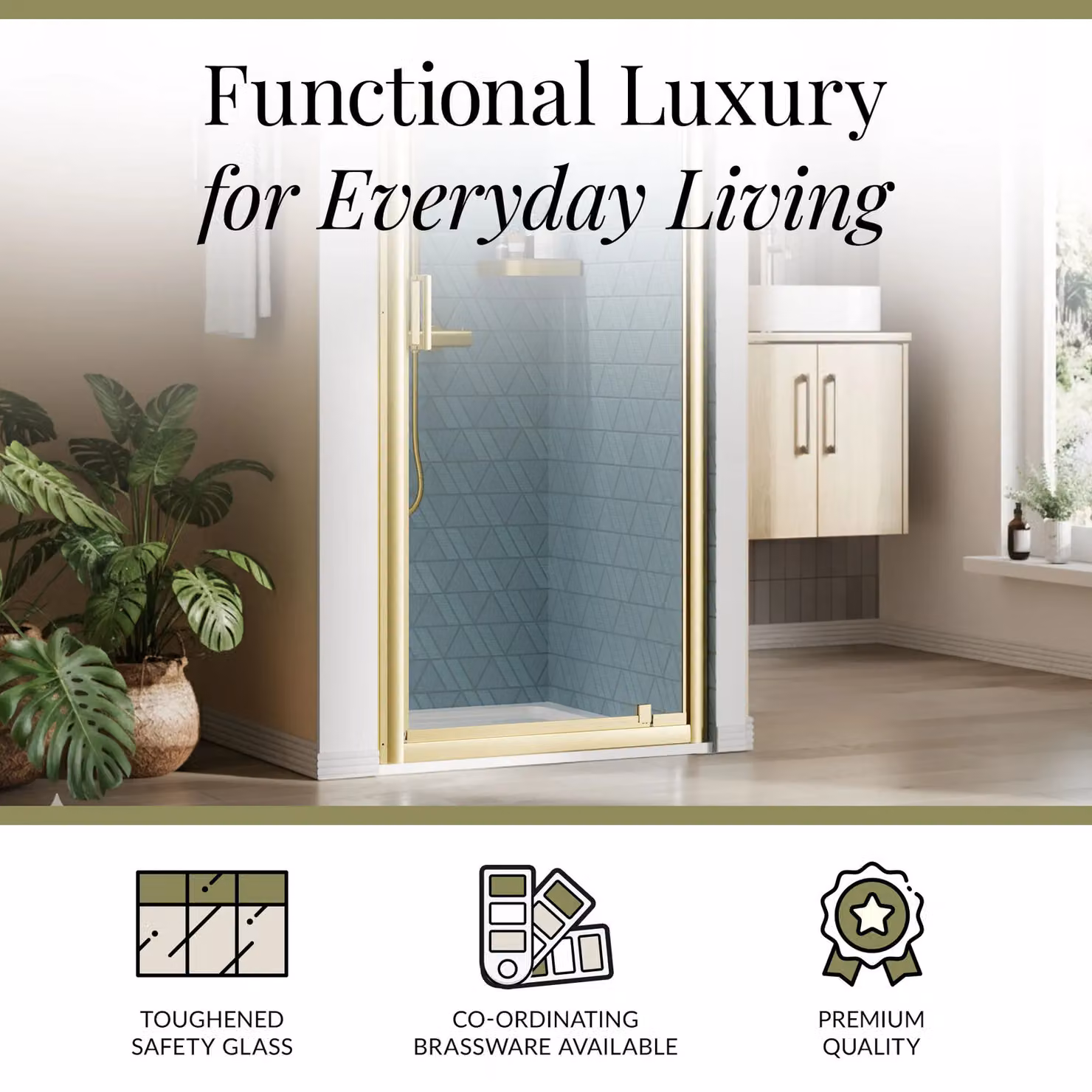 Balterley 6mm Glass Reversible Pivot Shower Door, Brushed Brass, W: 800 mm, H: 1900 mm – 3