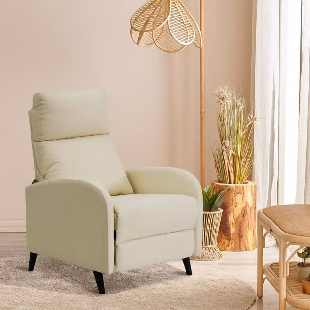Comfy Living Modern Fabric Recliner Chair with Armrests in Cream