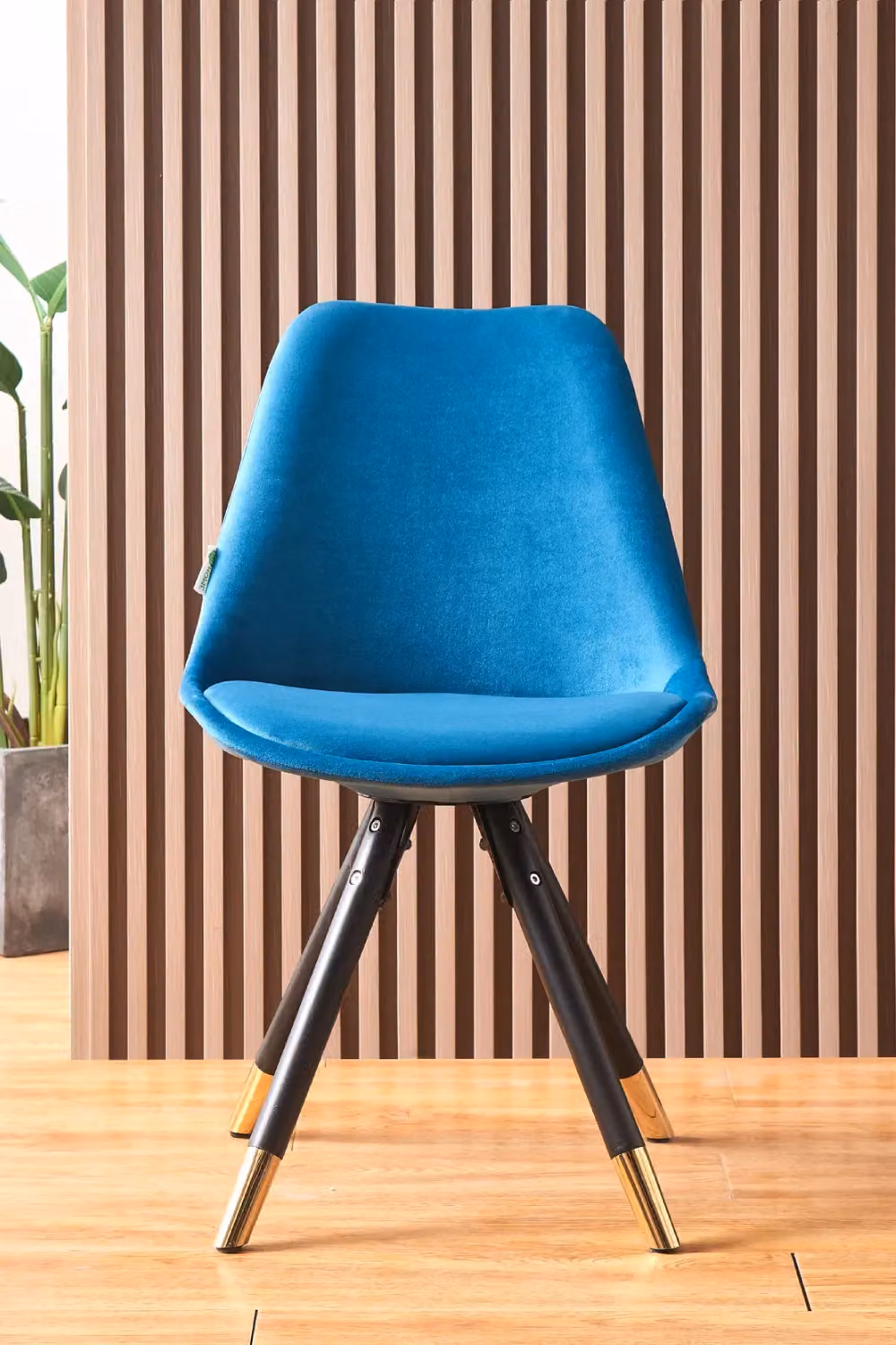 Life Interiors Sofia Ergonomic Modern Dining Chairs, Set of 2, Blue Velvet with Gold End Cap Metal Legs – 2