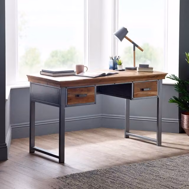 Artisano Modern Dual Pedestal Writing Desk in Brown and White