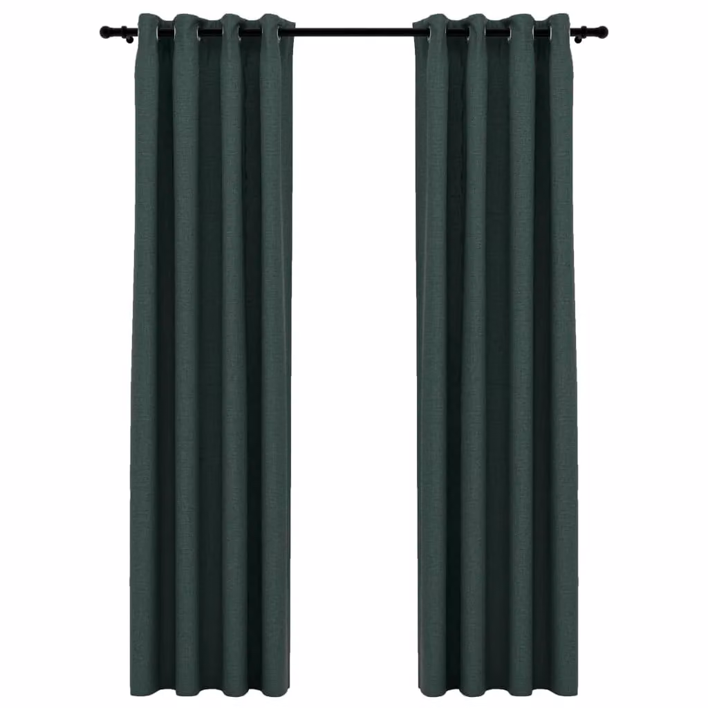 Berkfield Home Linen-Look Blackout Curtains with Eyelets, 2 Pack, Green, W: 140 cm, H: 225 cm – 2