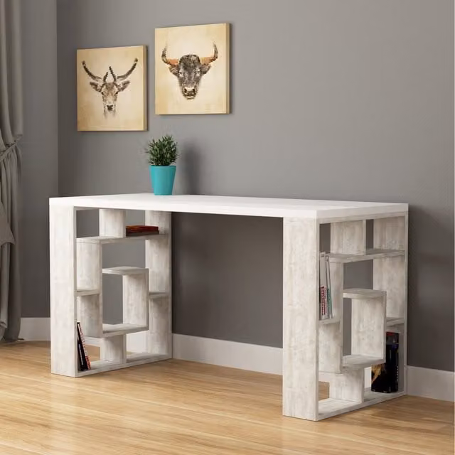 Decortie Modern Computer Desk with Cable Management in White