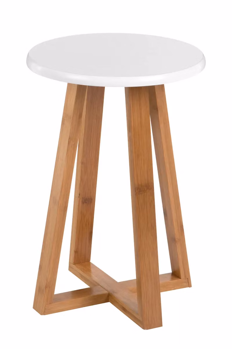 Orsina Blue and Natural Bamboo Round Stool, Scandinavian Style Industrial Breakfast Stool, W/D/H: 30 x 30 x 43 cm – 2