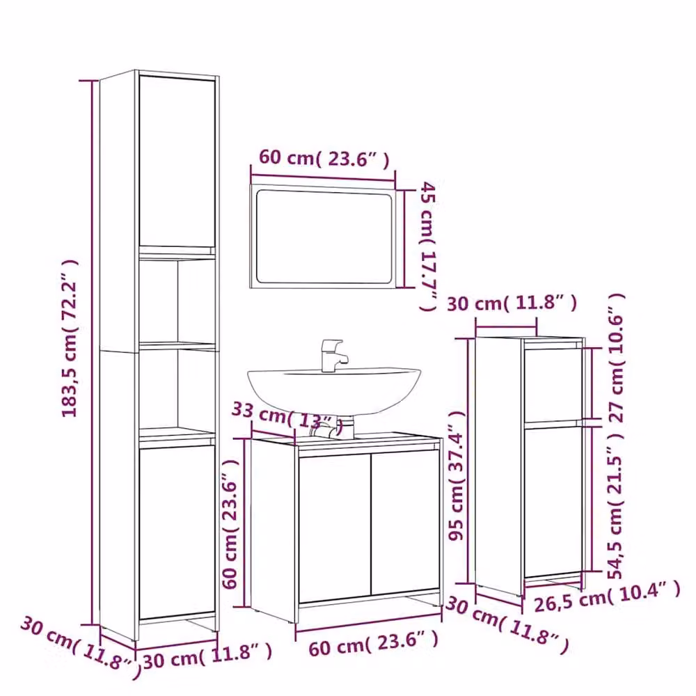 Berkfield Home 4 Piece Smoked Oak Brown Freestanding Bathroom Furniture Set – 3