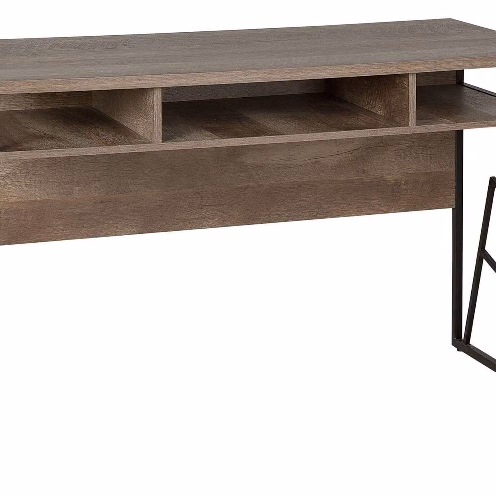 Wyld and Coco Office Writing Desk with 3 Storage Compartments, Brown Laminate Top and Black Iron Frame, W: 120 cm, D: 60 cm – 2