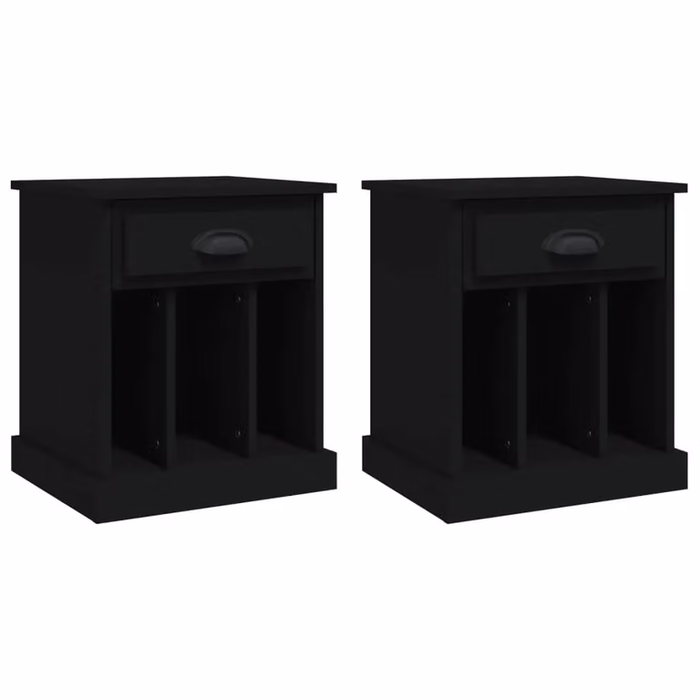 Berkfield Home Set of 2 Black Bedside Cabinets, W/D/H: 43 x 36 x 50 cm
