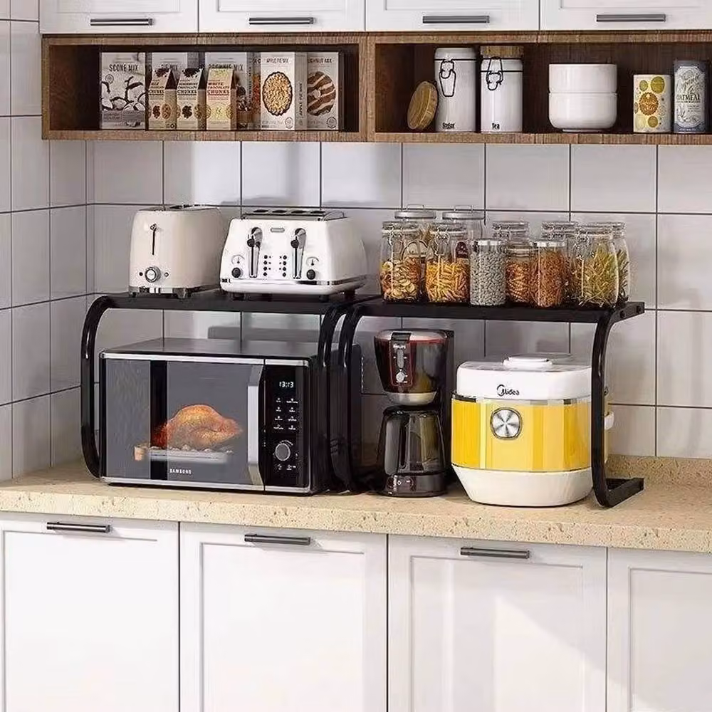 Ventryn Black Matt Metal Microwave Storage Rack and Kitchen Shelf Holder – 3