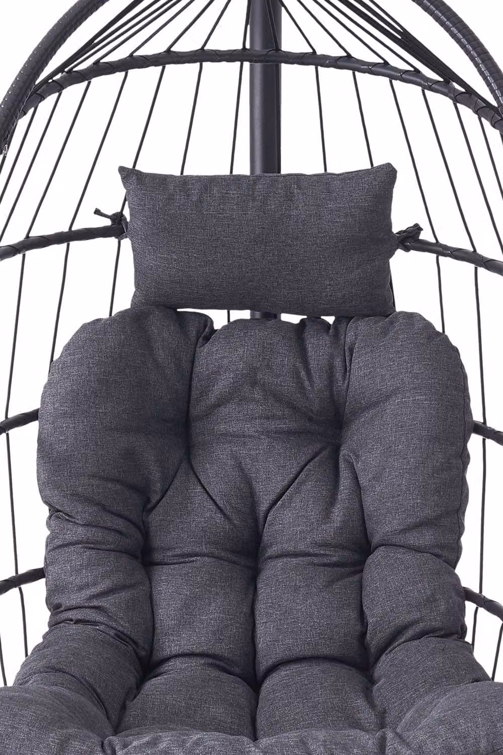 Garden Sanctuary Egg-Shaped Hanging Chair with Soft Cushion and Headrest in Grey – 5