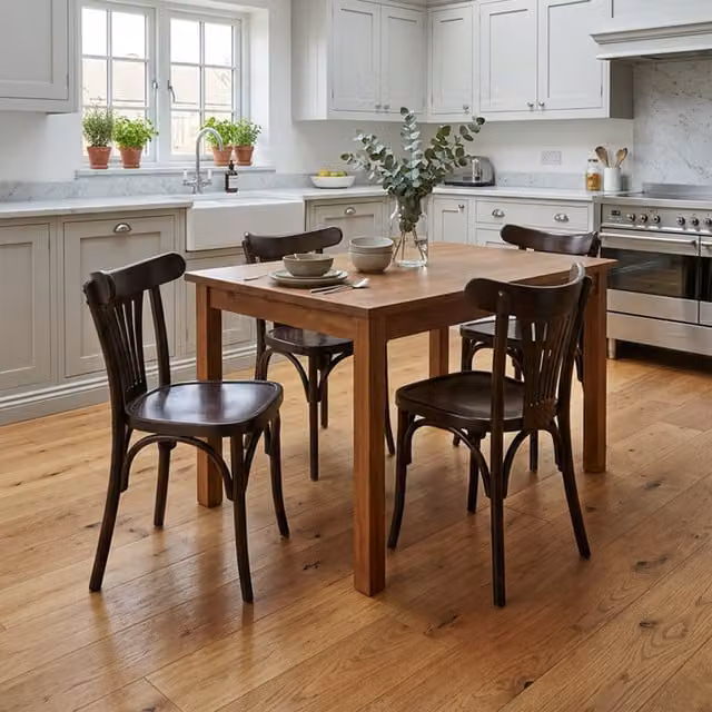 FDS Pair of Bentwood Fan Back Dining Chairs in Brown Rubberwood
