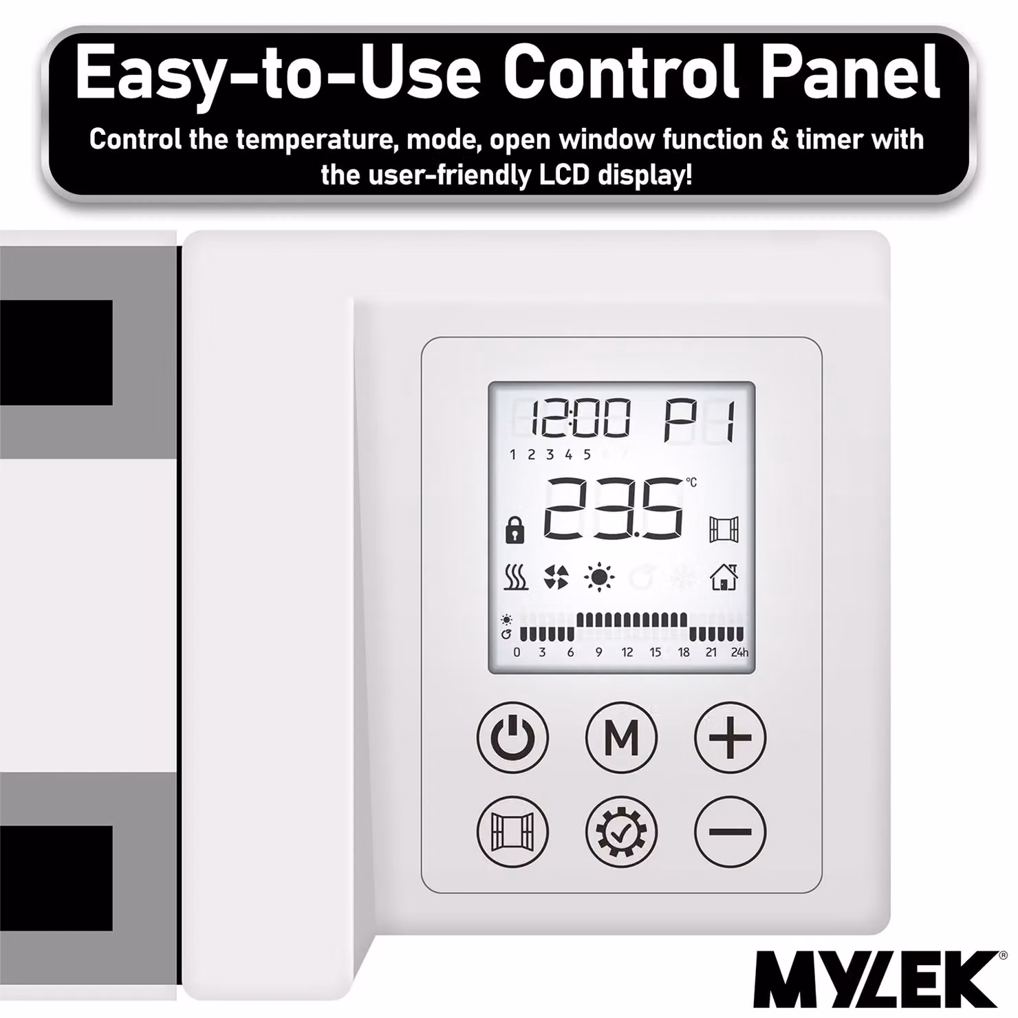 MYLEK 600W Ceramic Electric Panel Heater with Digital Timer in White – 5
