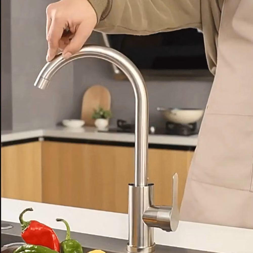 Kelvenix Kitchen Sink Mixer Tap with 360 Swivel Spout in Brushed Silver Stainless Steel – 3