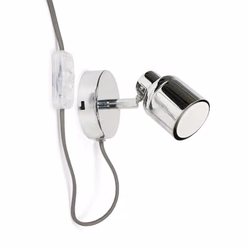 ValueLights Benton Adjustable Single Plug-in Wall Spotlight in Chrome Silver with GU10 Bulb Replacement