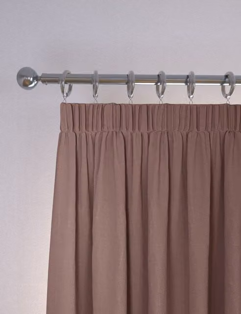 M&S Pink Velvet Pencil Pleat Thermal Insulating Opaque Curtains