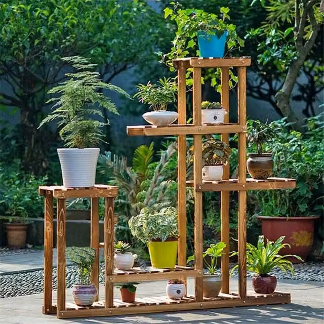 SPETLEK Rustic 6 Tier Wooden Ladder Plant Stand in Brown – 1