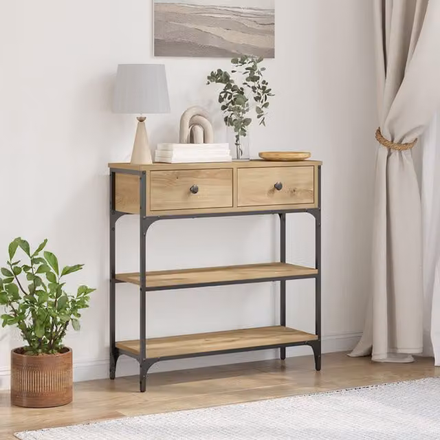 Berkfield Home Artisan Oak Console Table in Brown, W/D/H: 75 x 25 x 32 cm