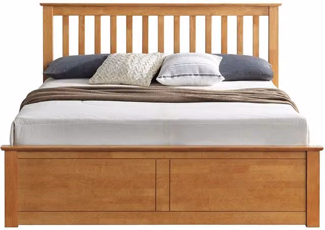 Rest Relax Lodge Oak Wooden Storage Ottoman Bed in Brown, W/D/H: 140 x 200 cm