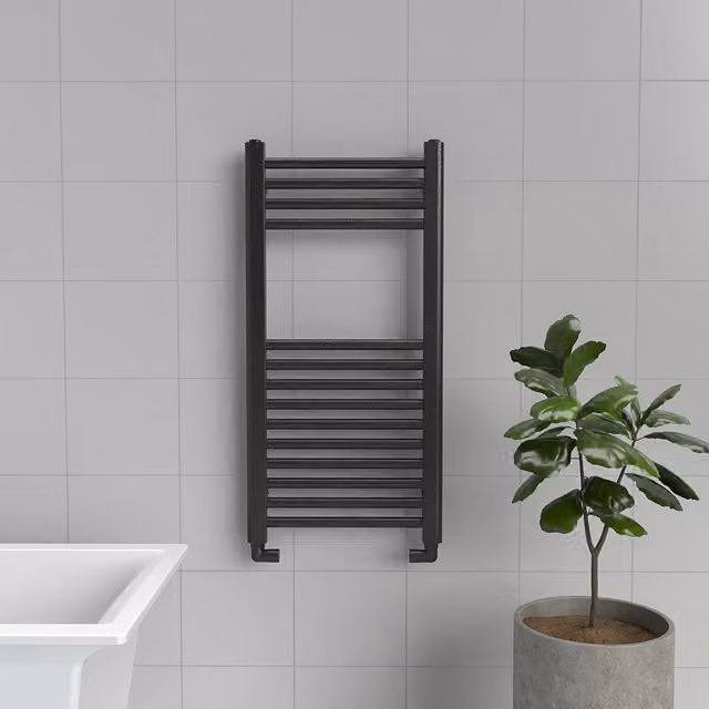 Lux Heat Steel Wall Mounted Towel Rail in Pewter, W: 40 cm, H: 80 cm
