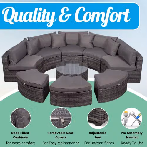 Thats Furniture Monaco Luxury Large U-Shape Rattan Garden Sofa Set in Grey with Coffee Table and Ottoman – 3