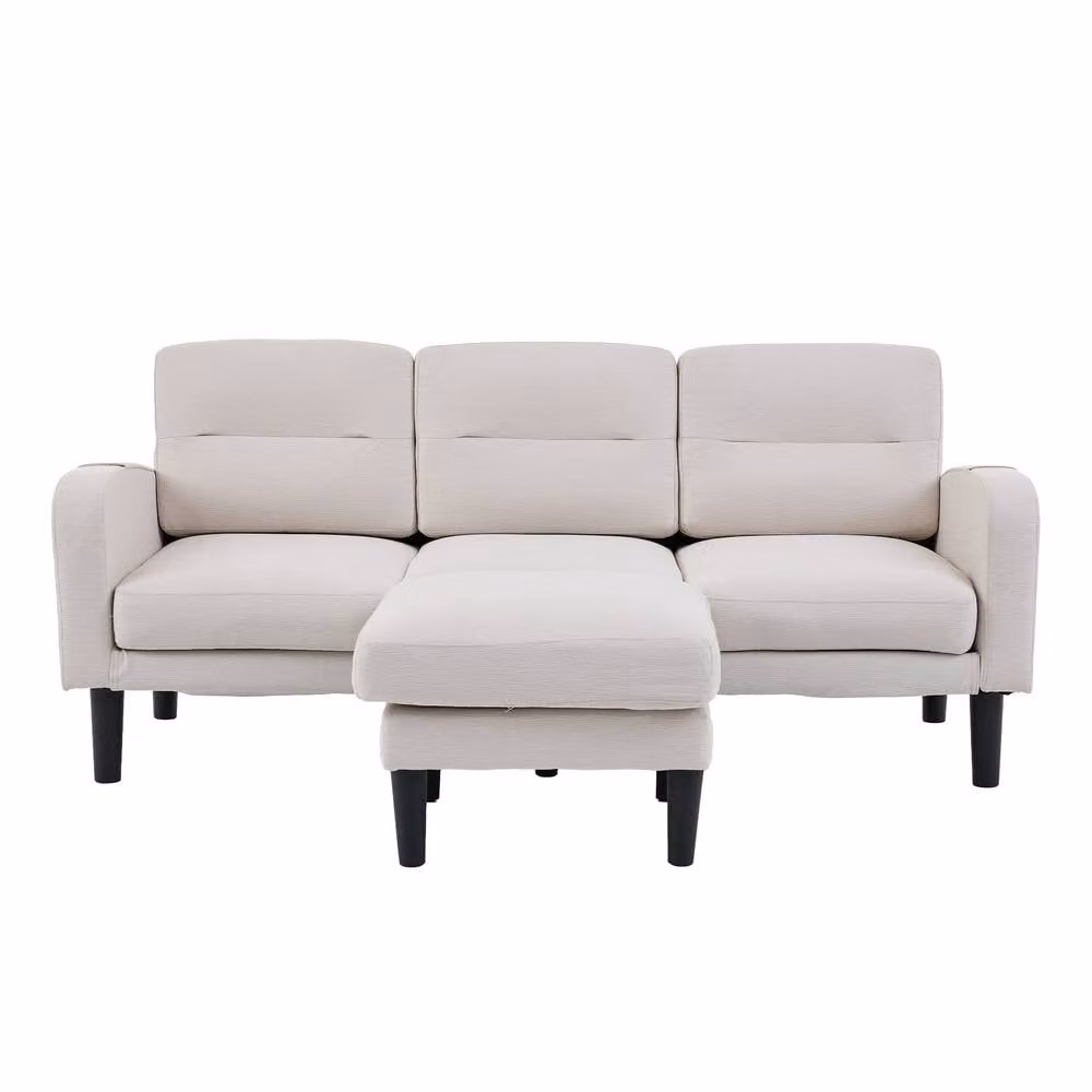 Merax 3 Seater L Shaped Corner Sofa with Reversible Chaise Lounge and Storage Pockets in Beige – 3