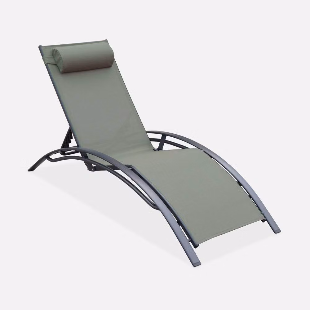 sweeek Set of 2 Grey Aluminium and Textilene Sun Loungers with 4 Reclining Positions – 2