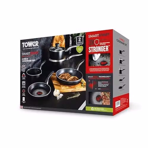 Tower SmartStart Gourmet 5 Piece Non-Stick Cookware Set in Black – 9