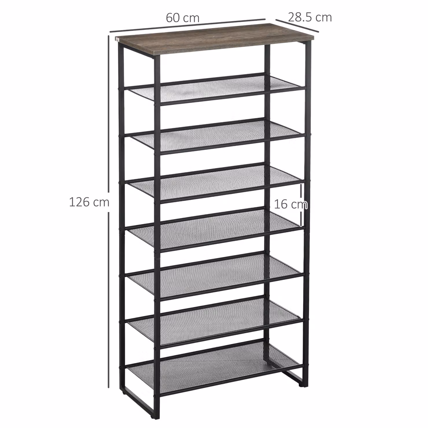 HOMCOM 8-Tier Metal Shoe Rack Storage Organiser in Black and Grey – 3
