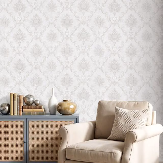Lifeideas 3D Embossed Non-Woven Floral Botanical Wallpaper in Light Grey