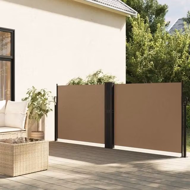 Berkfield Home Retractable Side Awning in Beige, Manual Pull, Polyester, W: 140 cm, L: 1200 cm