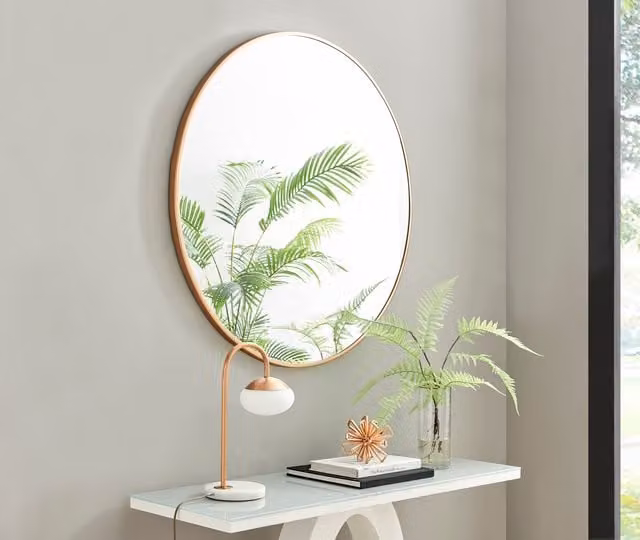 FurnitureboxUK Emma Round Copper Frame Wall Mirror, Copper/Gold, Diameter: 100 cm