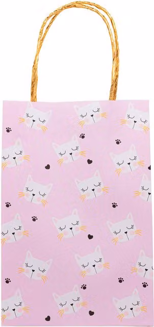 My Party Pink and Gold Paper Kitten Party Bags for Children, Pack of 8
