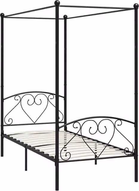 Berkfield Home Black Metal Canopy Bed Frame W: 90 cm, L: 200 cm