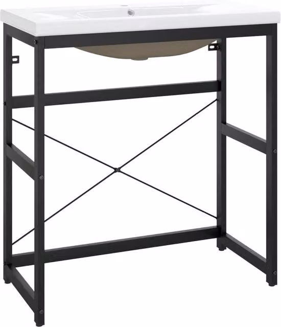 Berkfield Home Modern Bathroom Washbasin Frame with Built-in Ceramic Basin in Matt Black Metal