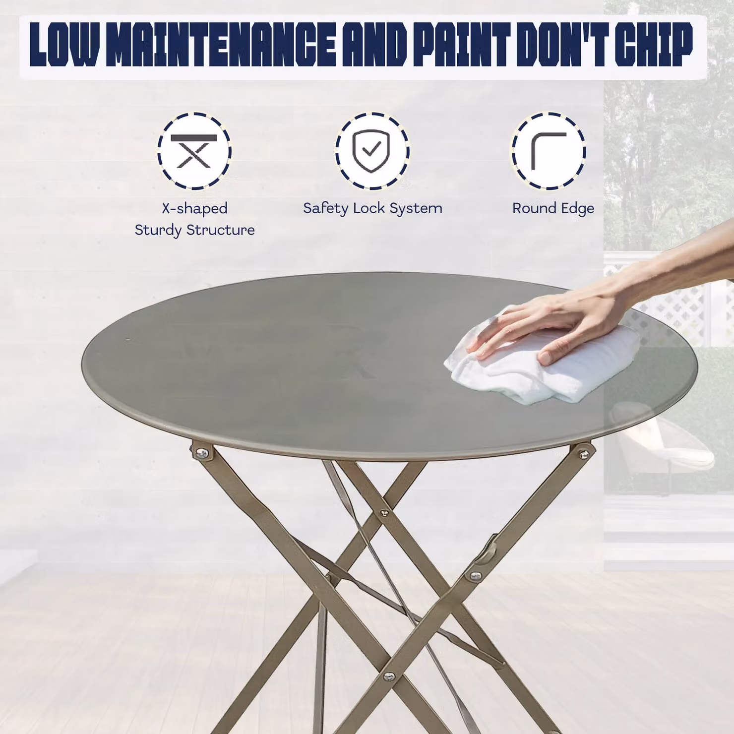 FURNITURE ONE Metal Bistro Set in Grey, Folding 2-Seater Patio Furniture Set for Garden, Balcony or Terrace – 3