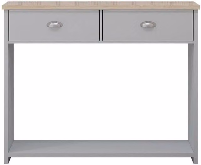 ERGOVEXA Grey and Oak Console Table with Two Drawers and a Bottom Shelf – 1