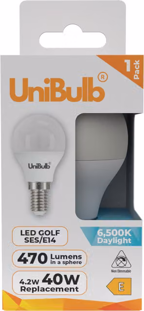UniBulb LED Golf E14 SES Bulb, 470lm, 6500K Cool White Daylight
