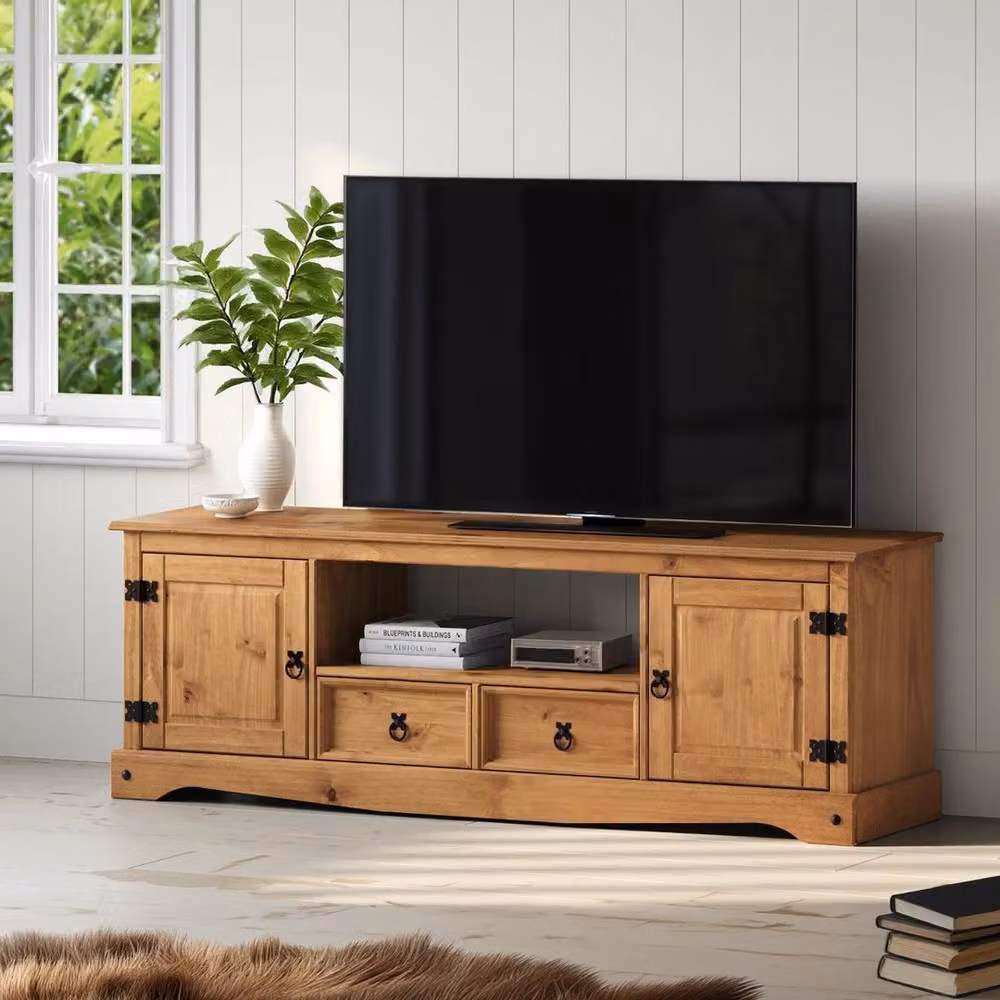 FORGEVIO Rustic Pine TV Unit in Brown and Beige with 2 Doors and 2 Drawers, W: 157.0 cm, H: 52.0 cm, D: 35.0 cm – 3