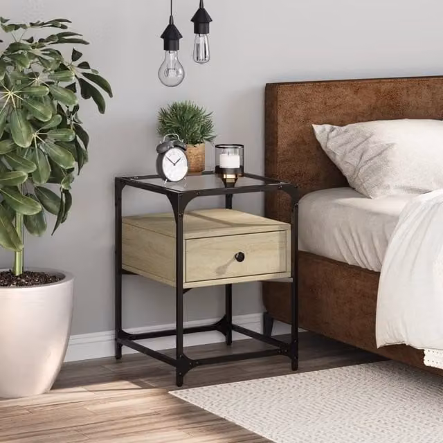 Berkfield Home Bedside Cabinet in Sonoma Oak Brown, W/D/H: 40 x 40 x 55 cm