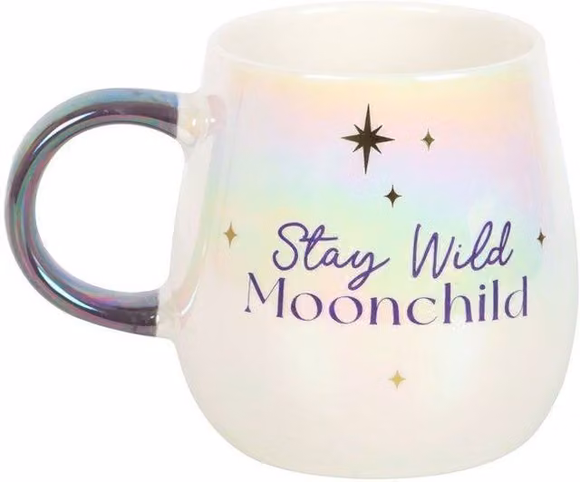 KDMD Stay Wild Moon Child Ceramic Mug in Cream with Gold and Purple Details, 500 ml